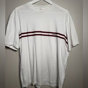 Bally Striped Logo Tee – White & Burgundy (Men’s Large)
